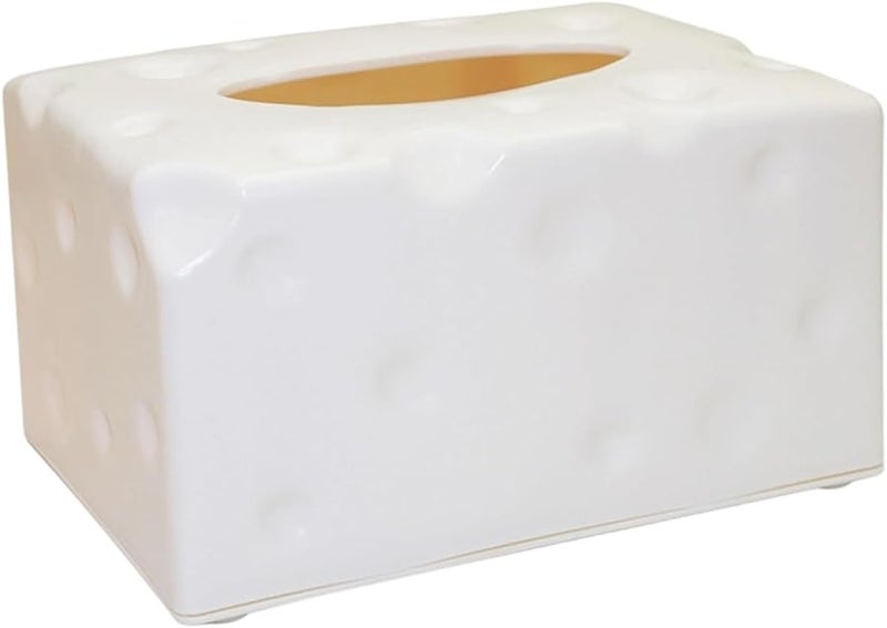 White Novelty Cheese Shaped Tissue Box Holder For Dining Table Paper Organiser - Image 4